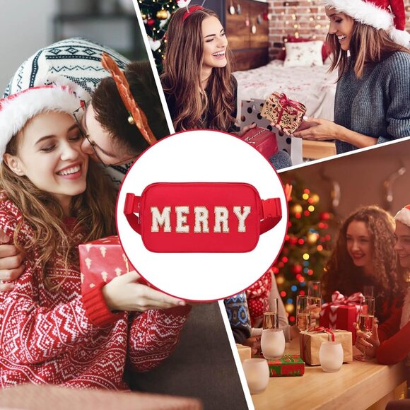 Christmas Fanny Pack Red Nylon Crossbody Bag Adjustable Strap Gift for Girls Boy - Picture 4 of 7